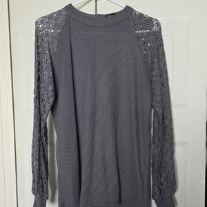 Gray Lace Sleeve Sweater